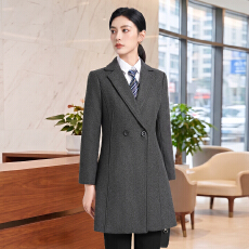 批发气质深灰<b class='q'>女士</b>呢子大衣单排扣收腰中长款职场办公正式百搭外套
