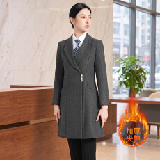 批发深灰色翻领中<b class='q'>长款</b><b class='q'>西装外套</b>女气质通勤职业风衣修身显瘦秋冬上衣
