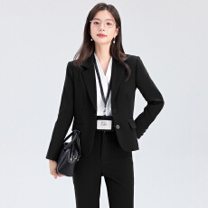 批发黑色翻领<b class='q'>长款</b>西装大衣女宽松显瘦高级感通勤过膝呢子外套