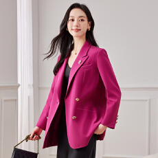 批发玫红色双排扣西装外套女洋气显白通勤气质高级感休闲小西服上衣