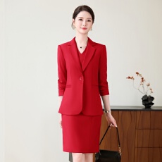 批发<b class='q'>秋</b>季红色职业女长袖西装包臀裙主持婚庆正装套装