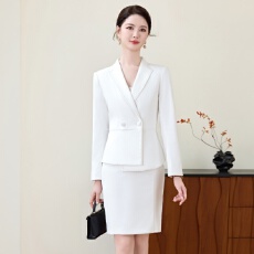 批发<b class='q'>秋</b>季职场两件套女翻领白色西装套裙教师面试主持场合大方得体穿搭