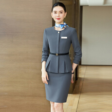 批发<b class='q'>秋</b>季工装两件套女圆领套裙配丝巾酒店前台教师面试端庄大气穿搭