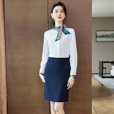 批发白衬衫藏青包臀裙套装女 前台接待丝巾款通勤<b class='q'>职业</b>工装