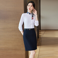 批发白衬衫藏青半身裙套装女 酒店前台教师面试通勤<b class='q'>职业</b>工装