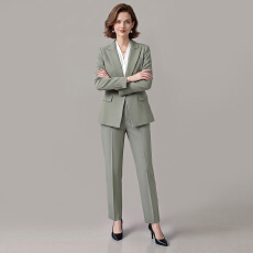 批发复古绿格西服长裤套装女 职场商务教资面试端庄显瘦正装女装