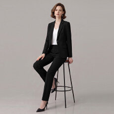 批发简约修身黑色西服长裤套装女 职场商务教师面试干练正装女装