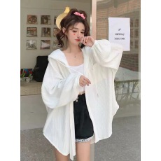 批发连帽薄款<b class='q'>衬衫</b>外套女夏季百搭宽松显瘦中长款开衫长袖防晒上衣