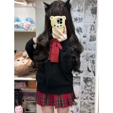 批发小辣椒***正版日系JK制服<b class='q'>秋</b>冬圣诞氛围感校供毛衣格裙套装女