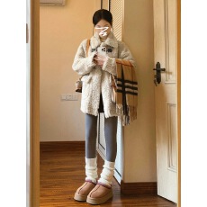 批发韩系翻领甜美百搭温柔奶fufu羊羔毛外套女加棉毛绒绒大衣<b class='q'>秋</b>冬加厚
