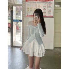 批发两件套装<b class='q'>夏</b>新款甜美设计感拼接长袖T恤高腰显瘦蛋糕半身裙ins