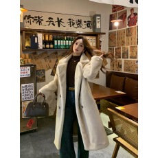 批发冬季环保皮草仿水貂绒长款宽松加厚加棉保暖西服领毛毛外套大衣女