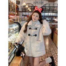 批发2025新款冬季米驼色加棉加厚仿皮草女<b class='q'>甜美</b>加厚显瘦羊羔绒外套