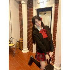 批发小辣椒***正版日系JK制服<b class='q'>秋</b>冬圣诞氛围感校供毛衣格裙套装女