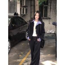 批发韩系假两件拼接翻领小香风外套女秋季新款宽松休闲短款夹克上衣潮