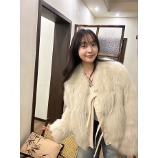 批发2024冬季新款韩系仿狐狸毛皮草短款外套女加棉加厚系带毛毛上衣