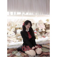 批发小辣椒***正版日系JK制服<b class='q'>秋</b>冬圣诞氛围感校供毛衣格裙套装女