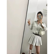 批发长袖条纹衬衫连衣裙子女装夏季2025新款高级感旅游秋夏搭配一整套