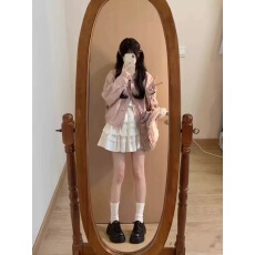 批发韩系甜妹穿搭粉色pu皮外套女春秋2024新款设计感小众宽松短款夹克