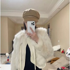批发2024冬季新款韩系仿狐狸毛皮草短款外套女加棉加厚系带毛毛上衣