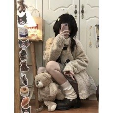 批发韩系翻领<b class='q'>甜美</b>百搭温柔奶fufu羊羔毛外套女加棉毛绒绒大衣秋冬加厚