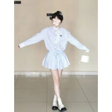 批发早春学院风蝴蝶结<b class='q'>条纹</b>衬衫连衣裙子女秋夏2025新款小个子韩系穿搭