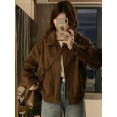 批发美式复古麂皮绒外套女2025春秋季爆款小个子高级感短款<b class='q'>夹克</b>上衣潮