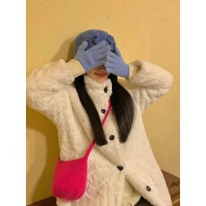 批发羊羔毛外套女长款大衣过膝设计感财阀家族仿兔绒皮草加厚宽松立领