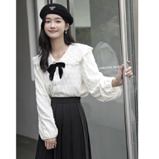 批发<b class='q'>娃娃领</b>衬衫女春秋2024新款大码胖mm设计感蝴蝶结外穿洋气长袖衬衣