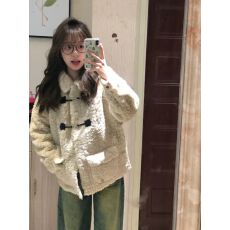 批发韩系翻领<b class='q'>甜美</b>百搭温柔奶fufu羊羔毛外套女加棉毛绒绒大衣秋冬加厚