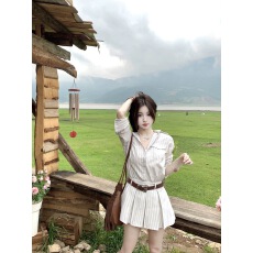 批发长袖条纹衬衫<b class='q'>连衣裙</b>子<b class='q'>女</b>装夏季2025新款高级感旅游秋夏搭配一整套