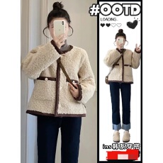 批发新款小香风外套女小个子秋冬仿羊羔毛皮草加厚皮毛一体外套上衣