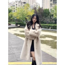 批发冬季环保皮草仿水貂绒长款宽松加厚加棉保暖西服领毛毛外套大衣女