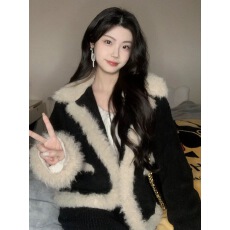 批发2025冬新款小香风羊羔毛外套女黑色灯芯绒环保皮草小个子毛绒上衣