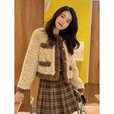 批发小香风仿羊羔毛保暖短款外套女秋冬2024新款韩版宽松气质上衣加厚