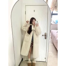 批发白色长款仿水貂绒毛毛外套女秋冬懒兔毛年轻环保皮草加棉加厚大衣