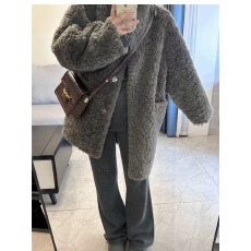 批发2024秋冬季慵懒感皮草中长款立领加棉加厚羊羔毛绒环保毛毛外套女