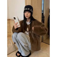 批发2025冬季新款仿水貂毛皮草外套女短款宽松显瘦高级感加厚毛毛上衣