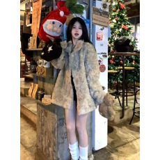 批发2025新款爆款富人区同款羊羔毛立领仿加厚宽松皮草毛毛外套大衣女