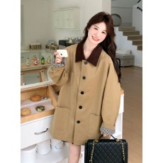 批发2025新款秋季小个子中长款风衣休闲高级感女撞色宽松卡其色外套