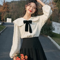 批发娃娃领<b class='q'>衬衫</b>女春秋2024新款大码胖mm设计感蝴蝶结外穿洋气长袖<b class='q'>衬衣</b>