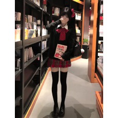 批发小辣椒***正版日系JK制服秋冬圣诞氛围感校供毛衣格裙套装女