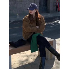 批发美式复古麂皮绒外套女2025春<b class='q'>秋</b>季爆款小个子高级感短款夹克上衣潮