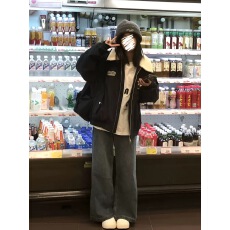 批发美式复古翻领外套女<b class='q'>秋</b>季2025新款潮牌设计感宽松情侣休闲夹克上衣