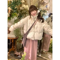 批发2025年碎花羽绒服女短款冬季新款甜美小个子立领奶呼呼加厚面包服