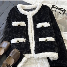 批发小香风羊羔毛绒外套女冬季小个子高级感气质名媛加厚保暖上衣棉服