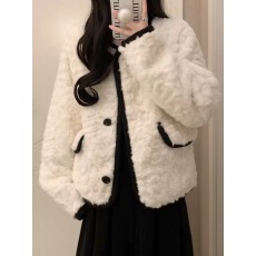 批发皮毛一体羊羔毛短外套女高级感名媛小香风仿兔毛绒环保皮草秋冬季