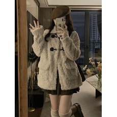 批发韩系翻领<b class='q'>甜美</b>百搭温柔奶fufu羊羔毛外套女加棉毛绒绒大衣秋冬加厚
