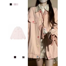 批发粉色小碎花翻领<b class='q'>牛仔</b>外套女秋季设计感彩色扣宽松百搭夹克上衣新款