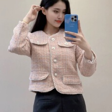 批发<b class='q'>秋</b>冬气质名媛小香风女士粗花呢子钉珠时尚小个子洋气夹棉加厚外套